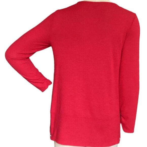 APT.9 Slub Knit V-Neck Tunic Top Side Hem Zippers/Slits Sz S Red 164B - Picture 6 of 10